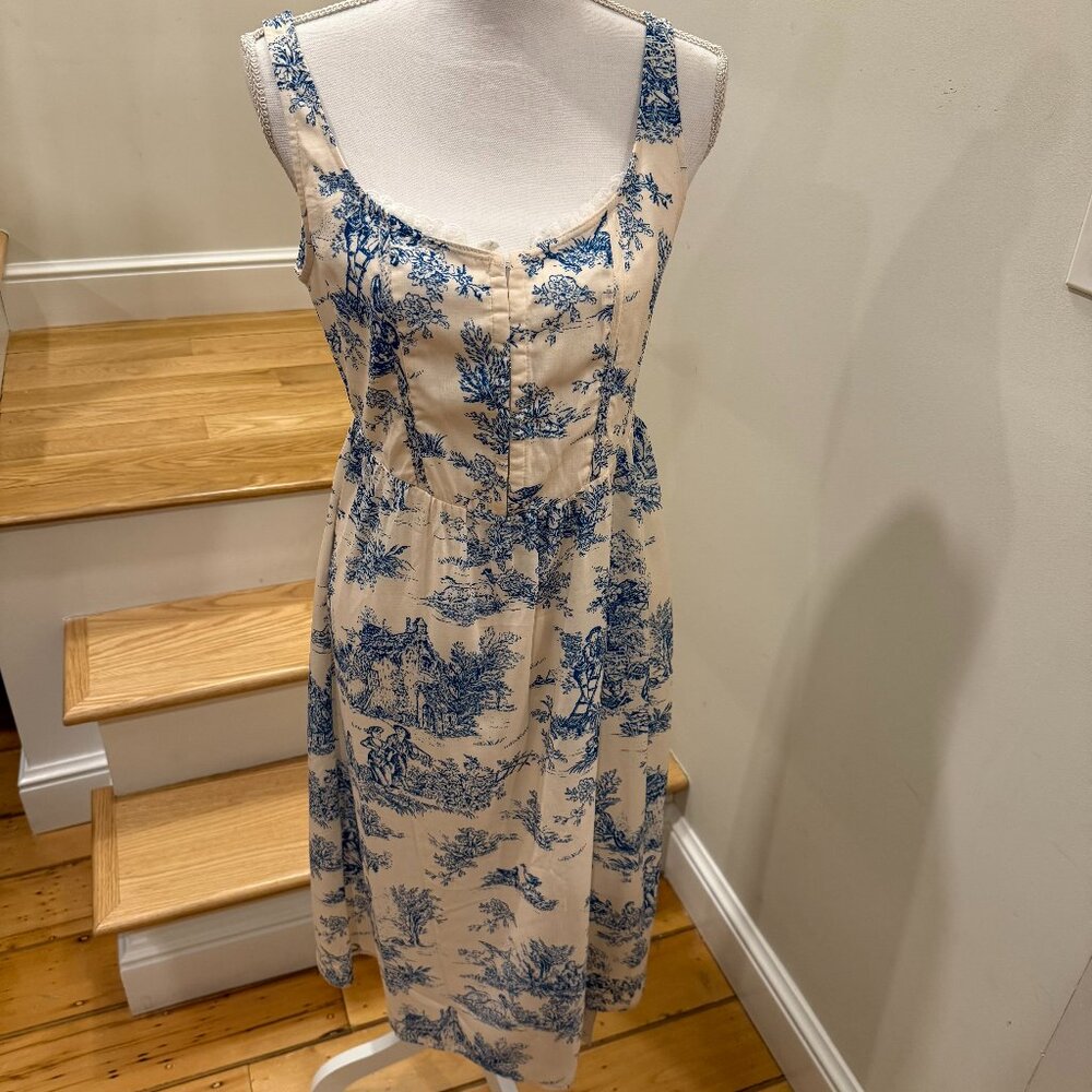 Cider Toile Tank Dress With Hook and Eye Opening and Lace Size Small